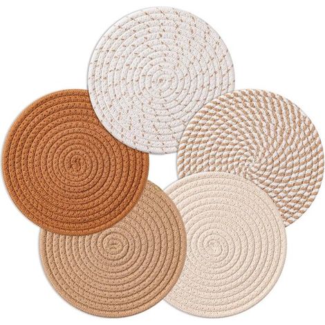 Gsedaox, Posavasos, Alfombrilla resistente al calor, Mantel individual resistente al calor, Posavasos para ollas, 5 piezas, Redondas grises (1/5)