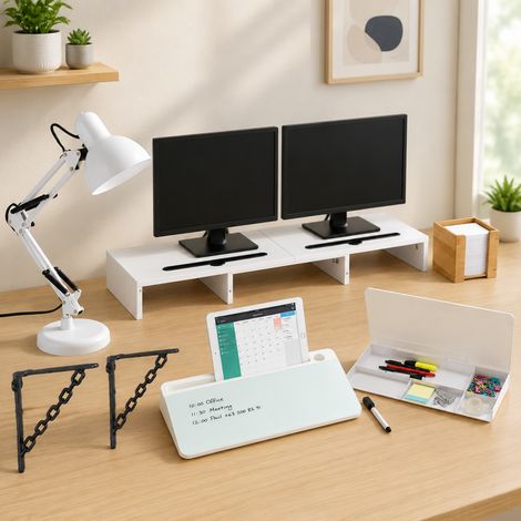 Ensemble de bureau vintage (5 pièces) – Lampe de bureau, rangement, porte-clés, bloc-notes et support pour écran (1/5)