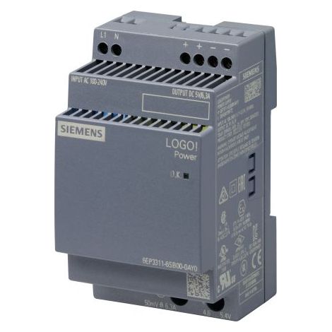 Alimentation pour rail DIN Siemens, série LOGOPOWER, 5V c.c.out 6.3A, 230V c.a.in, 31.5W ( Prix pour 1 )