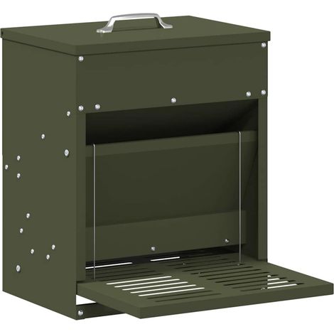 Chicken Treadle Feeder Olive Green 33 x 42 x 40 cm vidaXL