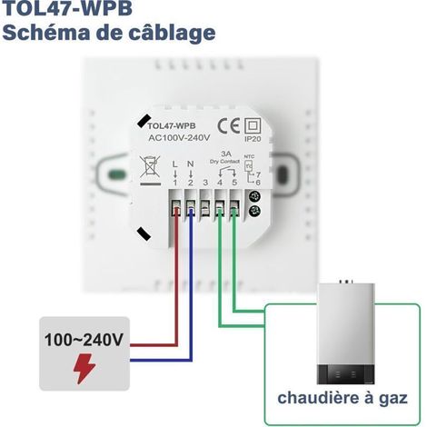 Thermostat Connecté Thermostat Chaudiere Gaz,Thermostat Programmable Intelligent Compatible avec Alexa et Google Home Commande Vocale et Contrôle à Distance 3A TOL47WIFI (1/3)