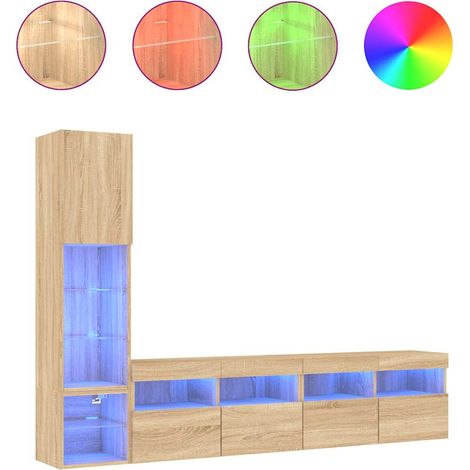 Maison Exclusive - 4-tlg. Wohnwand mit LED-Beleuchtung Sonoma-Eic