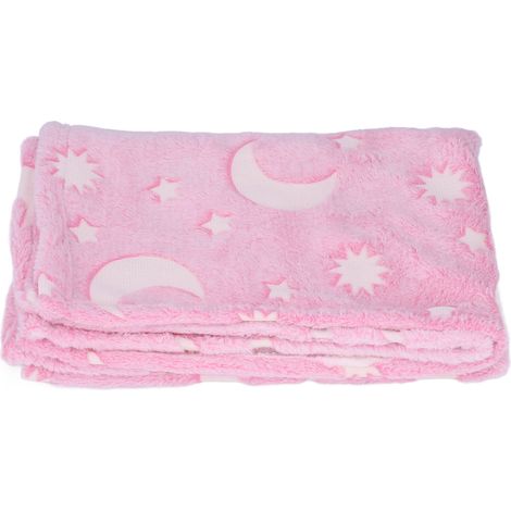 Leuchtende Decke 1,5 x 2 m mit Sternen und Mond – Im Dunkeln leuchtende Fleecedecke für Kinder – Rosa (1/5)