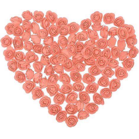 100 têtes de roses artificielles de 3,5 cm pour bouquets à faire soi-même, mariage, fête, décoration intérieure (orange)
