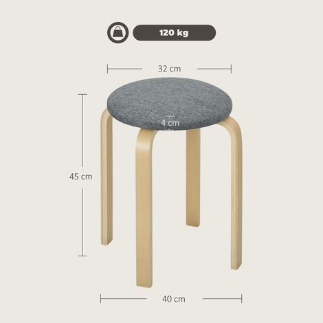 Tabourets rembourrés, lot de 4, empilables, surface laquée, pieds en bois, gris (1/5)