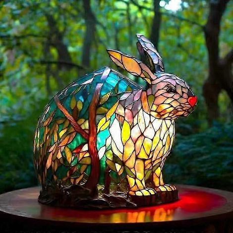 Nouvelle série Chien - Ornements en résine - Veilleuse LED - Statuette animale artistique - Lampe de table créative pour la maison ou le bureau - Taille : Lapin A