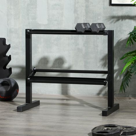 Support pour haltères avec 2 étagères en acier pour salle de sport, maison et bureau, 94 x 52,5 x 82 cm, noir (1/5)