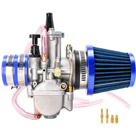 Kit carburateur avec adaptateur d'aspiration, filtre à air et gicleurs principaux, pour 2 coups/4 coups 75-250 cc, motos, véhicules tout-terrain, scooters, UTV (34 mm, bleu) (1/5)