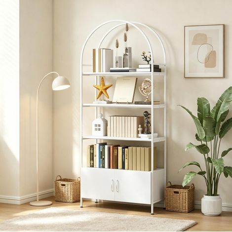 Bibliothèque arche 3 étagères et placard 2 portes 80 x 30 x 187 cm blanche (1/5)