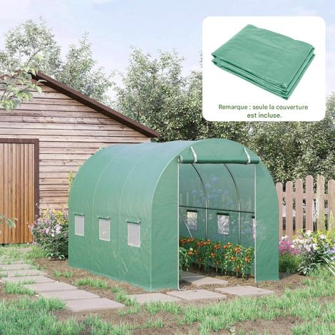 Bâche de serre en PE 3 x 2 m, avec 6 fenêtres, porte enroulable et bords enterrés, protection UV, idéale pour l'agriculture, les plantes, les potagers et les jardins, couleur verte. (1/5)