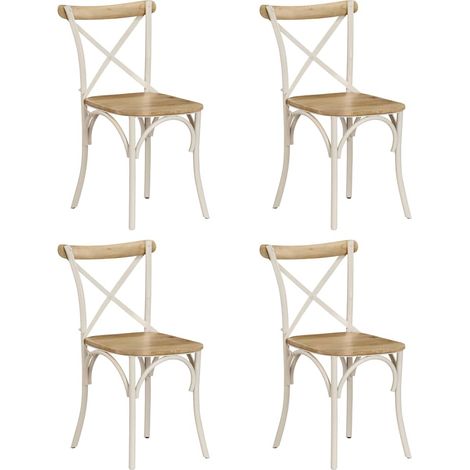 Lot de 4 Chaises design - Chaises à dossier croisé Blanc Bois de manguier massif BonneVie-12628 (1/5)