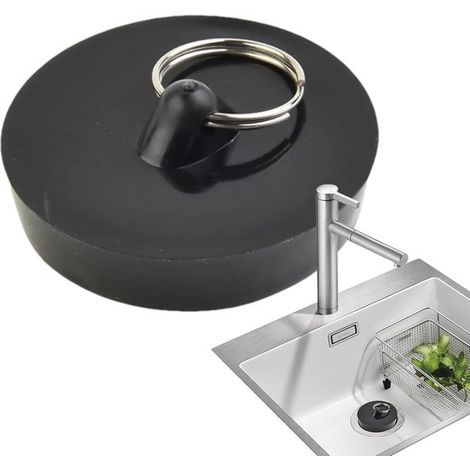 Tappo per lavello anti-perdita, anello in acciaio inox, 47 cm, nero (1/5)