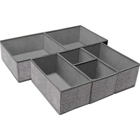Organisateur de tiroir pliable pour sous-vêtements, boîte de rangement pour vêtements et chaussettes (6 boîtes, grises)