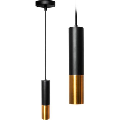 LAMPE SUSPENDUE APP469-1CP MÉTAL NOIR OR TUBE 1-POINTS DE LUMIÈRE E27 6X6X30-120CM REGLABLE (1/5)