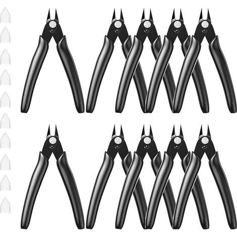 Lot de 10 petites pinces coupantes de 12,7 cm (5 pouces) - Pinces coupantes à ras - pour bijoux, électronique et impression 3D (1/4)