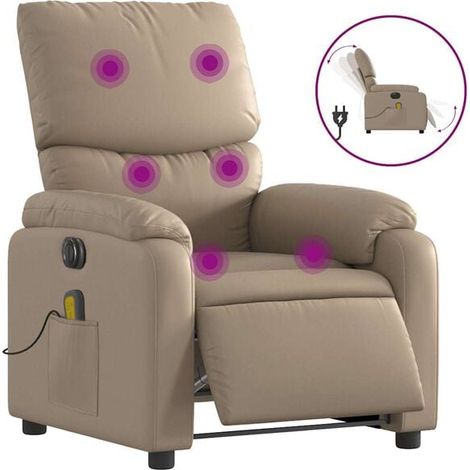 Chaise de massage électrique en cuir synthétique – Fonction chauffage, roulement 3D, 8 programmes préréglés, intensité réglable, couleur Cappuccino (1/5)