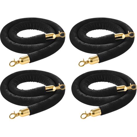 Cordon de Délimitation 4PCs de 1,5 m, Corde pour Poteau de Guidage en Velours Noir, pour Contrôle des Foules Files d'Attente Théâtre Fête Mariage Exposition Événement, avec Crochets Dorés (1/5)