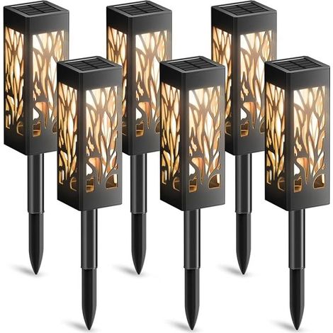 Lampe Solaire Exterieur Jardin, 6 Pièces Lumière Solaire Extérieure avec Lumière Blanche Chaude, IP65 Étanche Décoration Jardin Lanterne Solaire Auto On/Off pour Cour Outdoor Cour Pelouse [Classe éner (1/5)