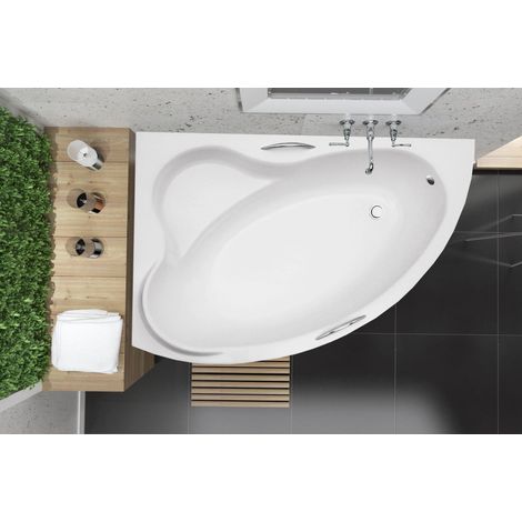 ECOLAM Baignoire d'angle Ada 140x90 cm gauche avec poignées, pieds, siphon + silicone (1/5)