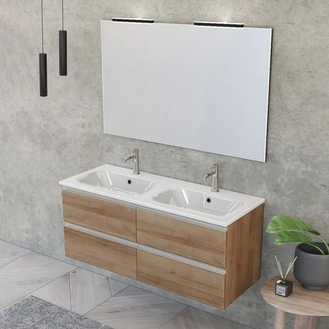 Mobile bagno sospeso 120 cm Master rovere doppio lavabo e 4 cassetti (1/5)