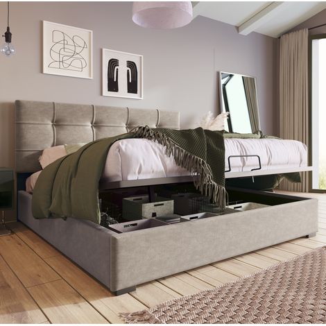 Lit coffre 140x200 velours gris clair HAVRYA (1/5)