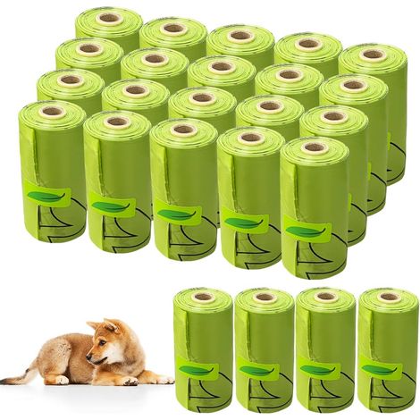Sac a Crottes Chien 24 Rolls 360 Sacs, Déplacement Déjections Canines Kackbeutel für Hunde, Sacs à Déjections Canines Biodégradables, Extra Épais, Étanche pour Animaux (Vert) (1/5)