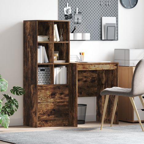 Schreibtisch mit Schubladen mit Regal 2 pcs Geräucherte Eiche