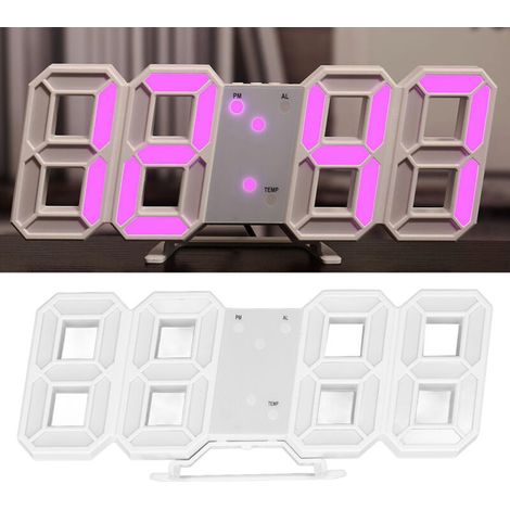 Minimalistische 3D-LED-Wanduhr  Weißer ABS-Rahmen  Digitale Zeit-/Temperaturanzeige mit Wecker und Nachtlicht  12-/24-Stunden-Format  USB-/Batteriebetrieb  23 x 9,3 cm