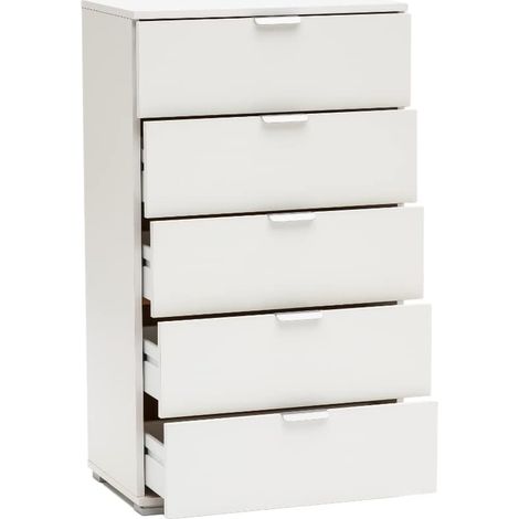 Cassettiera multiuso 5 Cassetti Bianca 60x38x105 cm Legno