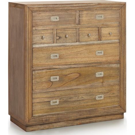 Commode en bois massif de Mindy naturel 9 tiroirs Mazari 100cm (1/5)