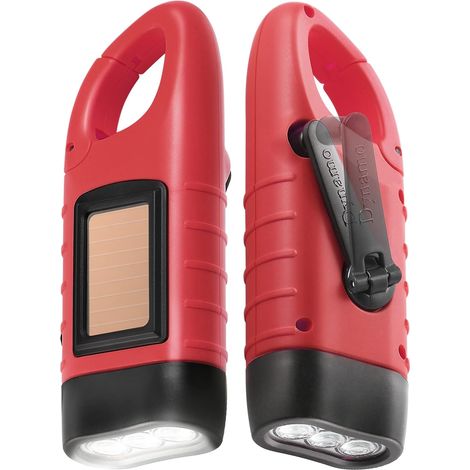 Solar-Taschenlampe, 2er-Pack, Solar-LED-Taschenlampe und Handkurbel, wiederaufladbare Taschenlampe, Outdoor-Aktivitäten, Notfalllampe [Energieklasse A+++] (rot) (1/5)