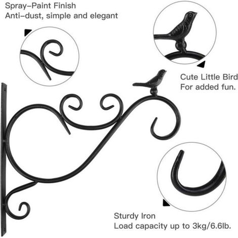 Supports muraux plantes - - 2 pièces - fer forgé - noir - pour paniers et lanternes (1/4)