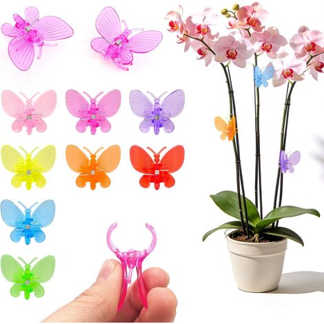 JSSEVN - 80 Pcs Colorful Orchid Clips, Butterfly Clips, Reusable Clips for Climbing Plant Support, Clips for Greenhouse, Tomato Stake, Vegetable Garden Stake (1/4)