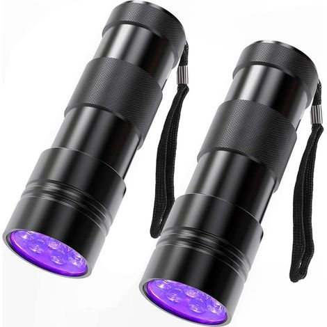 2-pack UV flashlights, 12 LEDs, 395 nm black light, mini detector flashlight for dogs, urine stains, bed bugs and scorpions. (Batteries not included) (1/5)