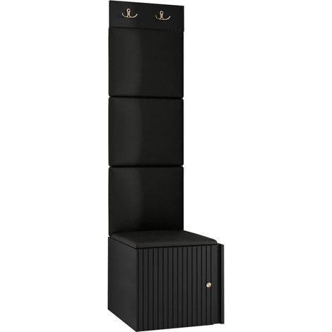 Meuble d'entrée Hartford 386, Noir, 186x42x46cm, Faux cuir, MDF, Stratifié, À poser, Murale