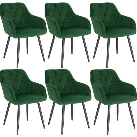 Woltu – Lot de 6 chaises salle à manger en velours vert foncé – Assise rembourrée 44x42.5cm – Pieds en métal robustes – Capacité 120kg (1/5)