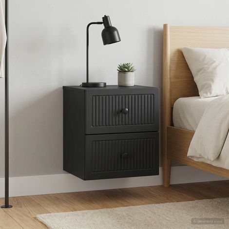 Lot de 2 chevets muraux avec 4 tiroirs en bois d’ingénierie noir 33 x 34,5 x 40 cm - PANGIVO (1/5)