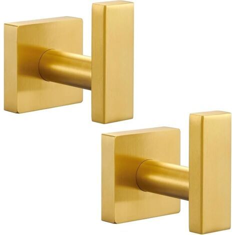 Lot de 2 crochets de porte en acier inoxydable pour salle de bain, manteau et peignoir (laiton brossé doré) (1/3)