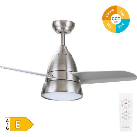 Ventilador techo Kidau con luz CCT regulable y mando Ø91 3 aspas Níquel (1/5)