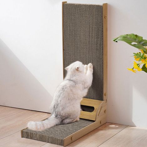 Corrugated L-shaped Cat Scratcher with Toys
