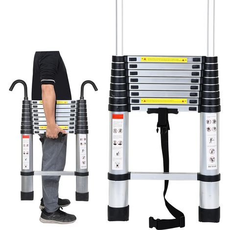 Swanew – Échelle télescopique 2,6 m – Aluminium léger – Charge maximale 150 kg – 9 marches – Crochet amovible pour stabilité (1/5)
