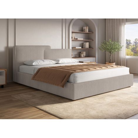 Lit coffre en velours côtelé taupe 180x200 cm ZELIA (1/5)