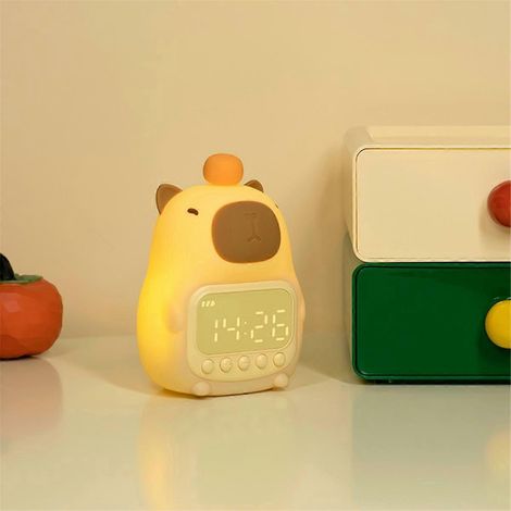 Nachtlicht mit Capybara-Motiv und Digitaluhr, Silikon-Tier-Nachtlicht