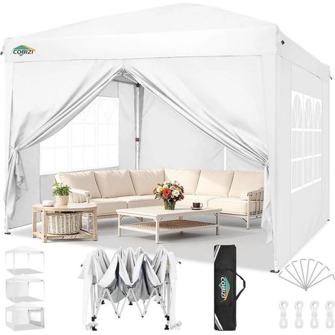 Faltpavillon 3x3m wasserdicht mit 4 Seitenteilen, UV-Schutz, höhenverstellbar (1/5)