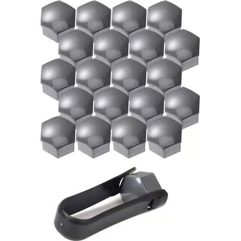 Cache-écrou 17 mm. Lot de 20 cache-écrous hexagonaux de 17 mm. Cache-écrous universels 17 mm (gris). (1/4)