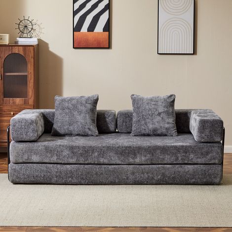 Canapé-lit compressible Chenille gris foncé, Canapé plancher pliable 3-en-1 sans assemblage nécessaire, Canapé Loveseat doux pour le salon