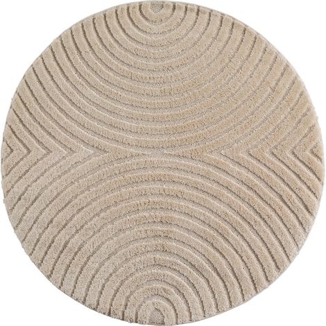 Tapis Rond Moderne 3D Art - 200 cm x 200 cm - Beige - Design Géométrique Élégant Et Durable, Ayyildiz
