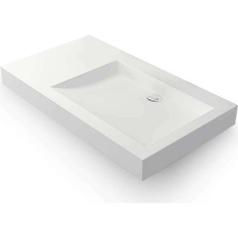 Vasque suspendue 80 cm en solid surface blanc – Lavabo sans trop-plein – Résistant aux taches et bactéries – Fixations murales incluses – Ambra (1/5)