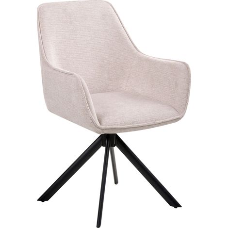 Sedia da pranzo girevole imbottita con braccioli in tessuto beige chiaro Mornas