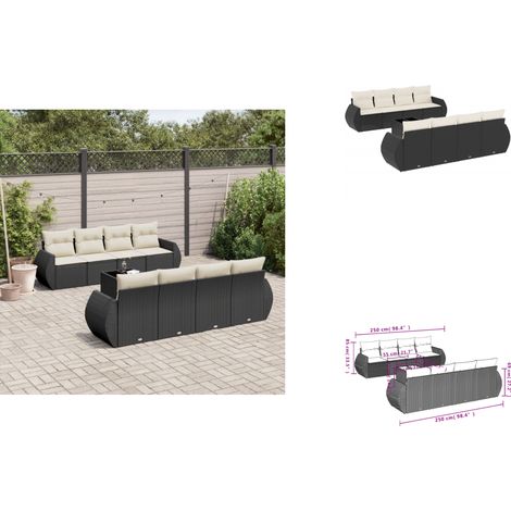 Salon de jardin 9 pcs avec coussins noir résine tressée - Ensemble Salon De Jardin - Mobilier De Jardin - Salon D'extérieur - Résine Tressée - Rotin Synthétique (1/3)